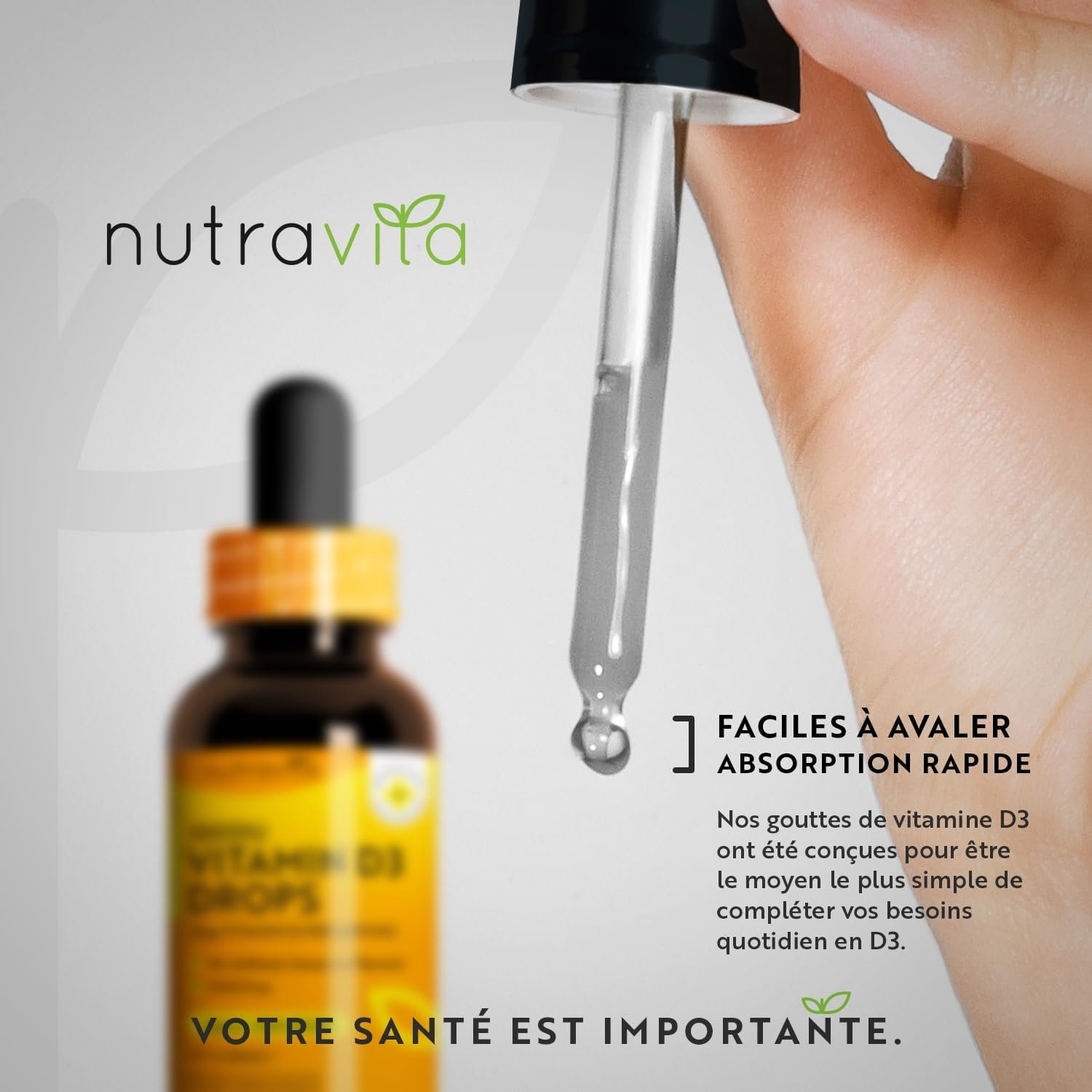 Vitamine D3 naturelle en gouttes — complément indispensable pour renforcer l’immunité  en automne soutenir les os et compenser le manque de soleil en automne et hiver.