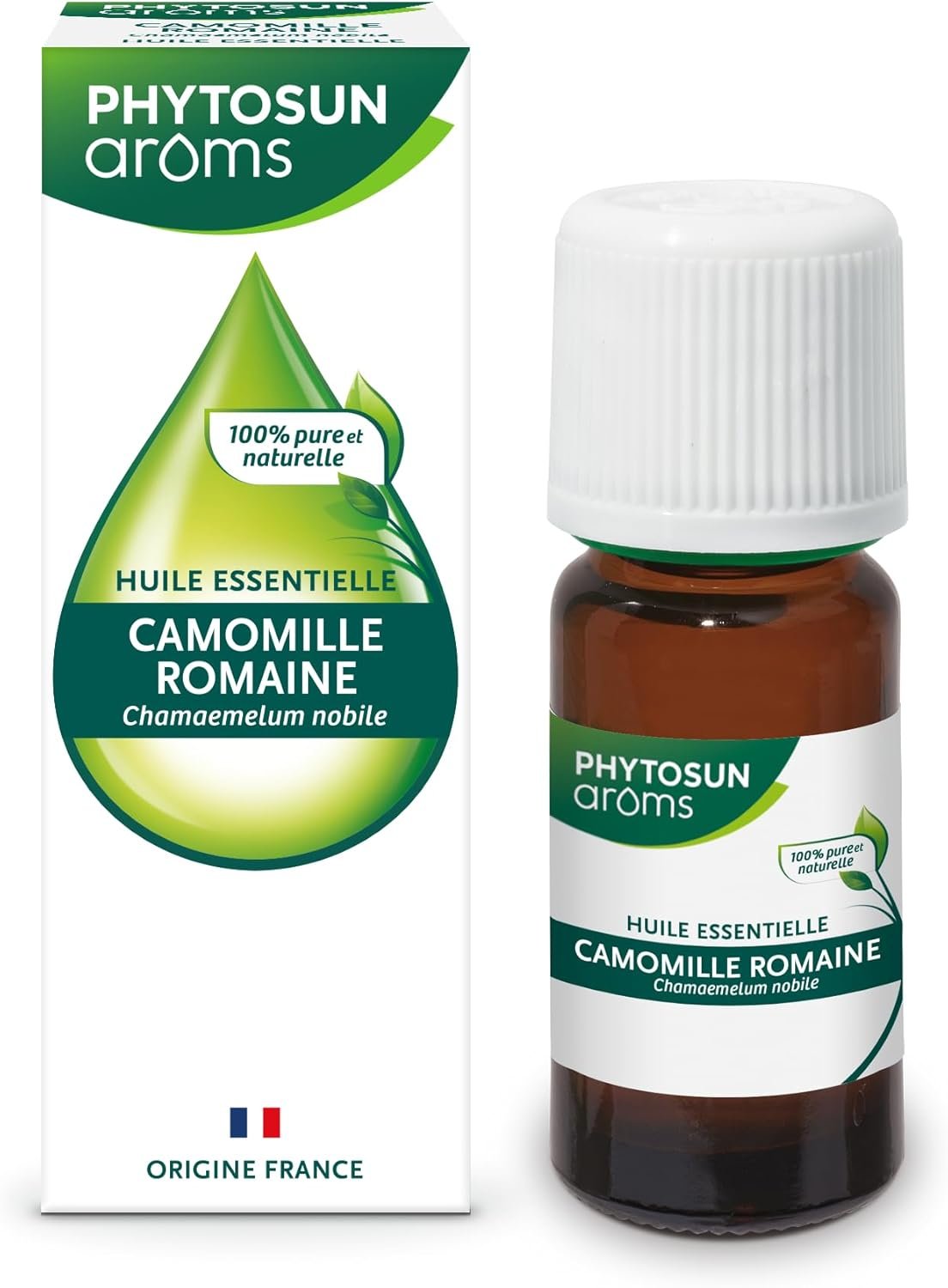 Huile essentielle de camomille romaine avec fleurs blanches, reconnue pour favoriser le sommeil et réduire le stress