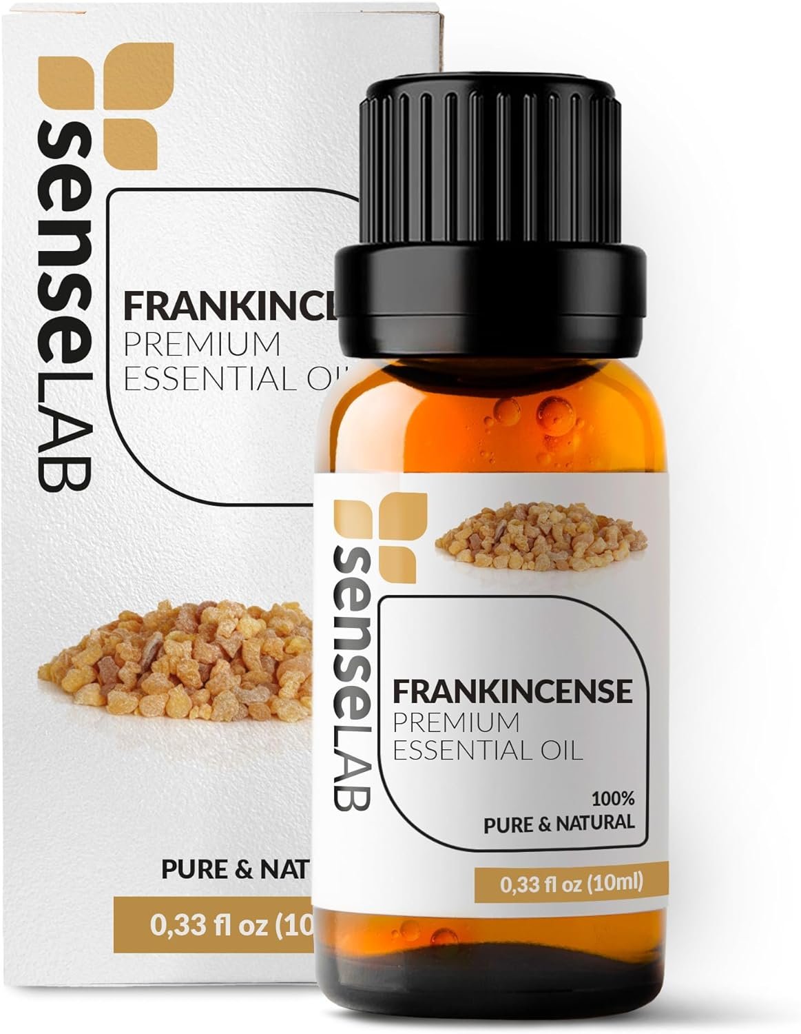 Flacon d’huile essentielle d’encens avec résine naturelle, utilisé en méditation pour apaiser l’esprit