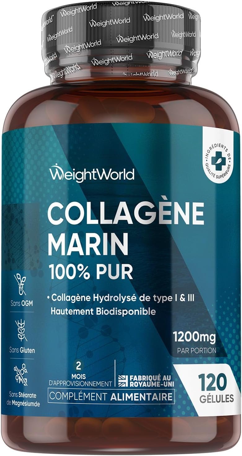 Collagène marin peptides pour améliorer la cicatrisation gingivale autour d’un implant dentaire biocompatible, pot blanc élégant sur fond lumineux.