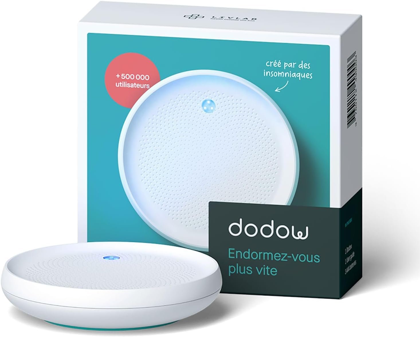 Dispositif Dodow lumière bleue pour activer le nerf vague, ralentir la respiration et diminuer l’anxiété avant le sommeil.