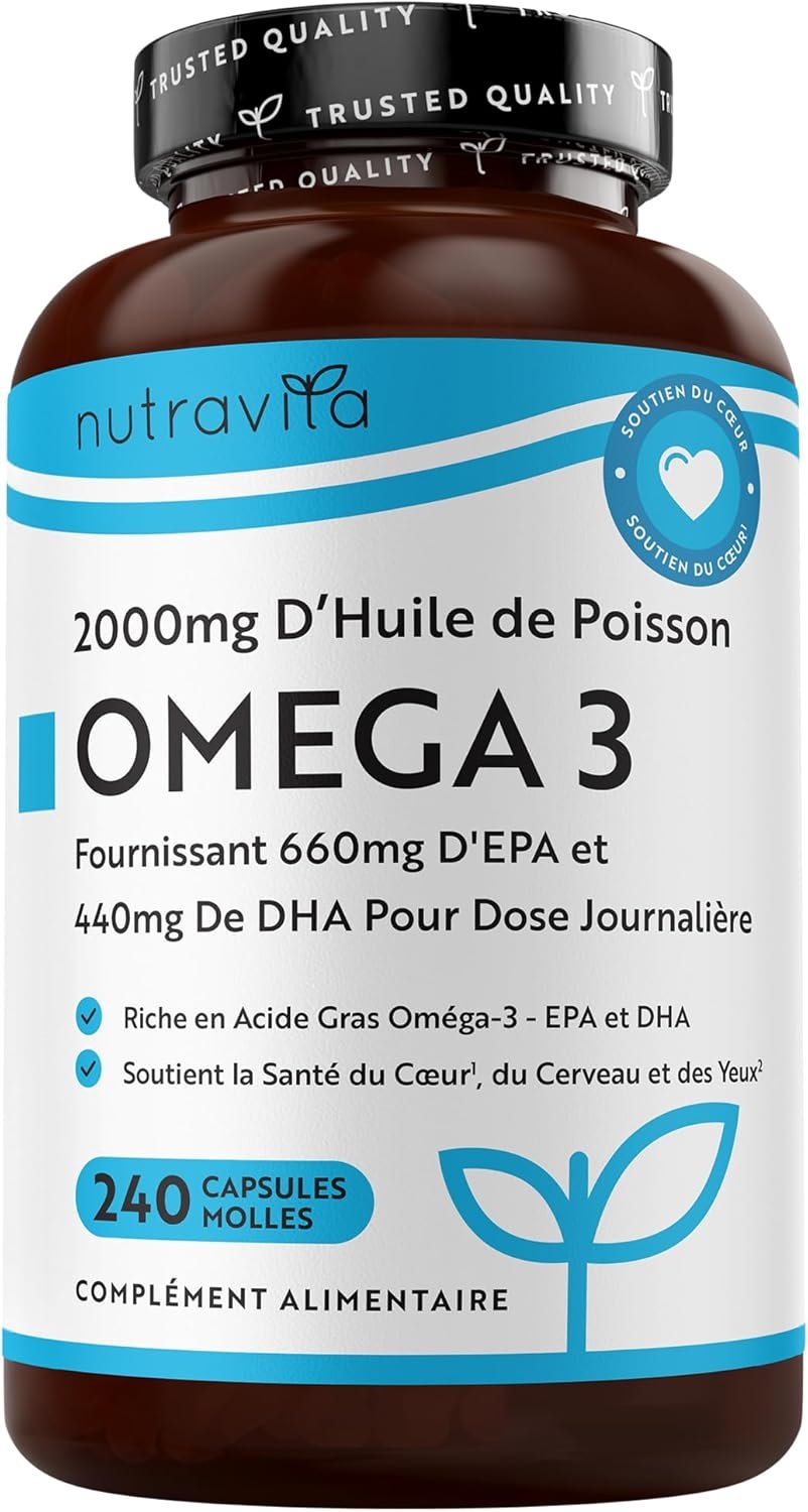 Complément alimentaire oméga 3 en gélules riches en EPA et DHA pour soutenir la vitalité, le cœur et le cerveau